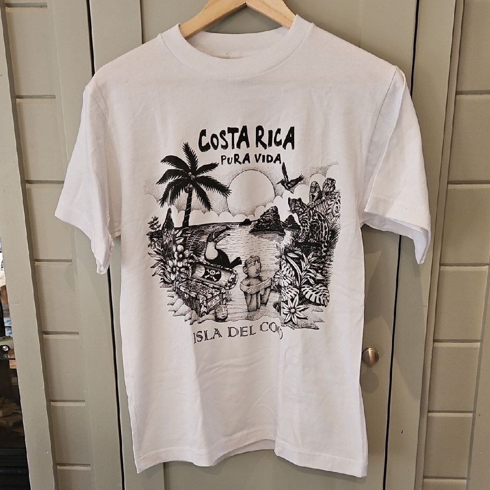 #25 White Costa Rica Pura Vida Graphic Tee Sz Medium Ptp 19